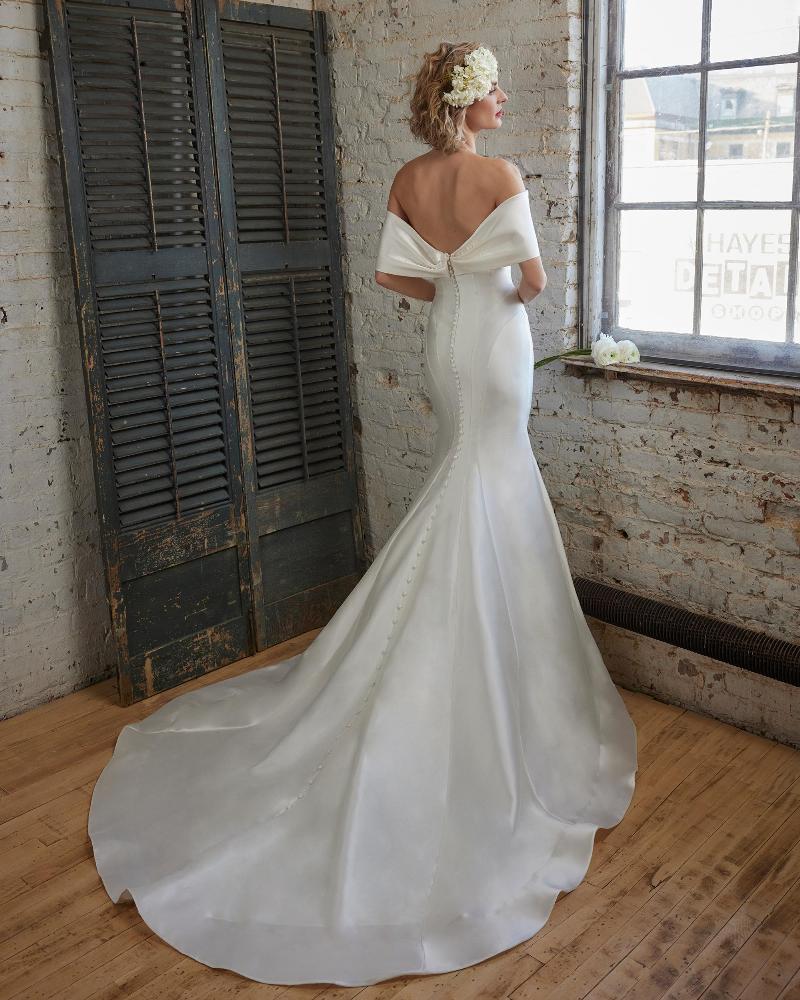123246 fitted satin wedding dress with overskirt and strapless neckline5